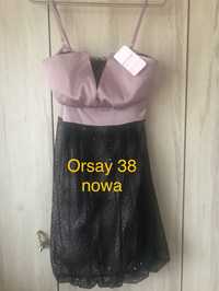 Orsay 38 M nowa czarna lila sukienka elegancka koronka komunia lato