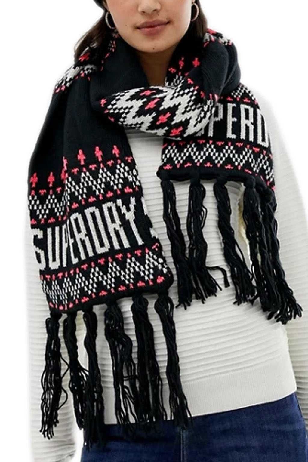 SUPERDRY_Chevron scarf_szalik z frędzlami_navy_