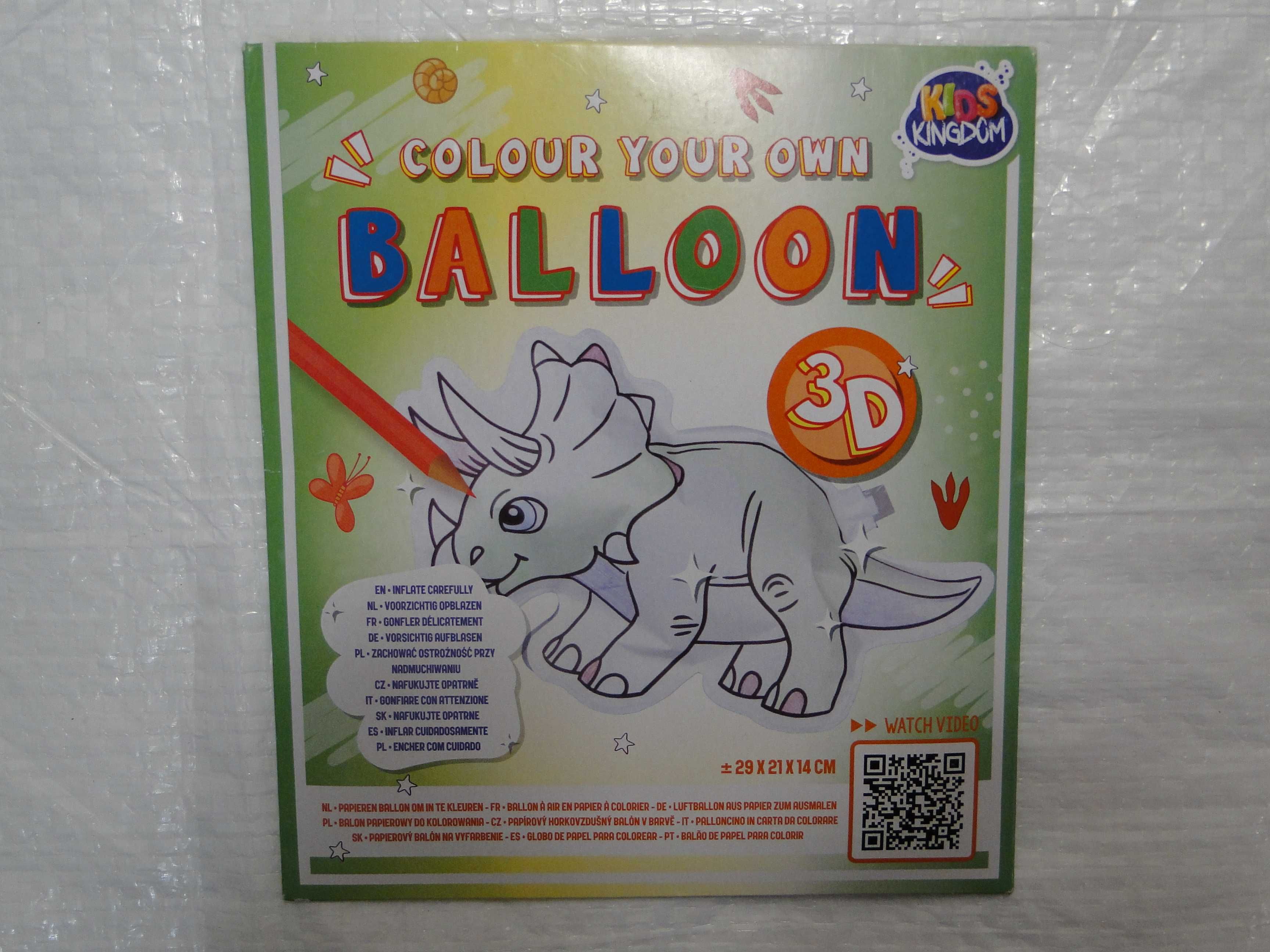 Balon papierowy do kolorowania 3D Dinozaur 29cm x 21cm x 14cm