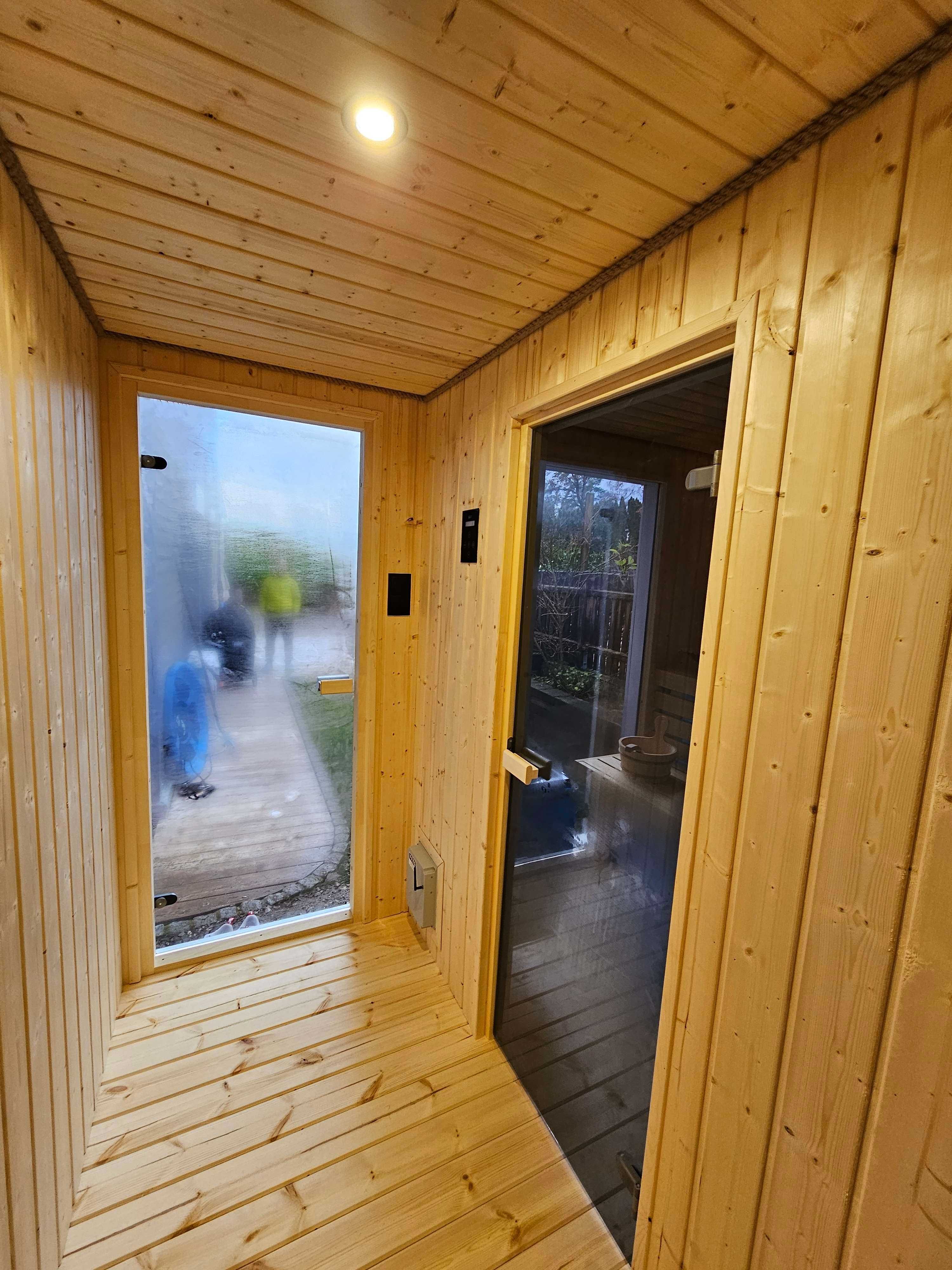 Sauna fińska, sucha, zewnętrzna, ogrodowa, beczka, SPA, model NARWIK