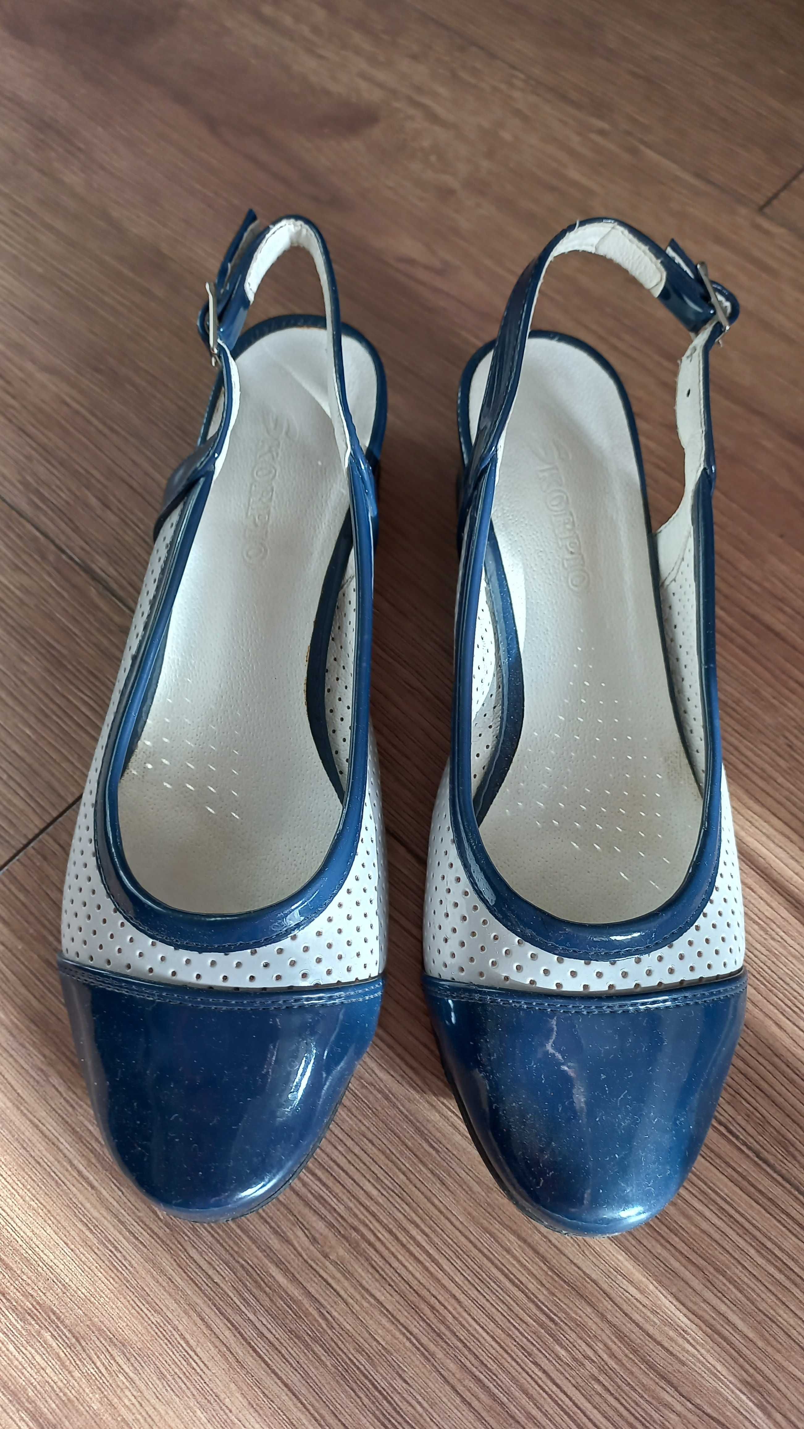 Buty damskie ze skóry sandałki r.38 słupek  baleriny