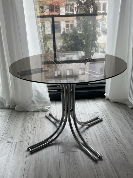 Stół vintage okrągły szklany gastone rinaldi szkło chrom 100 cm