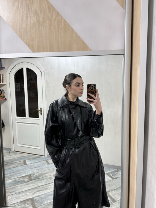 Стильний шкіряний тренч Zara кожанный плащ