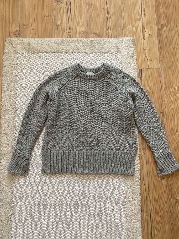 Szary sweter H&M XS 34 wełna warkocz wiosna wyprzedaż