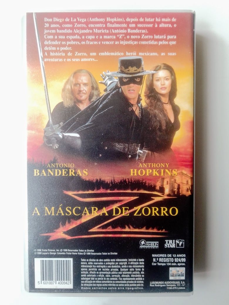 A máscara de Zorro cassete VHS 1999