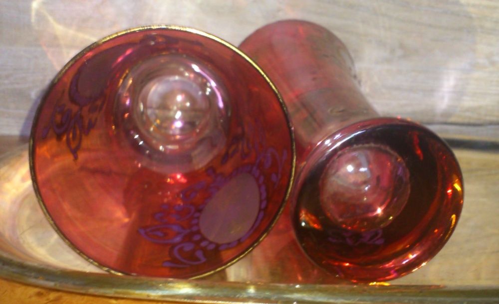 Para szklanic MOSER BOHEMIA Cranberry Gold Medalion Glasses