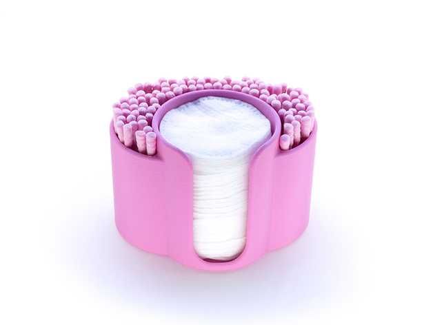 Suporte para cotonetes e discos impressos em 3D