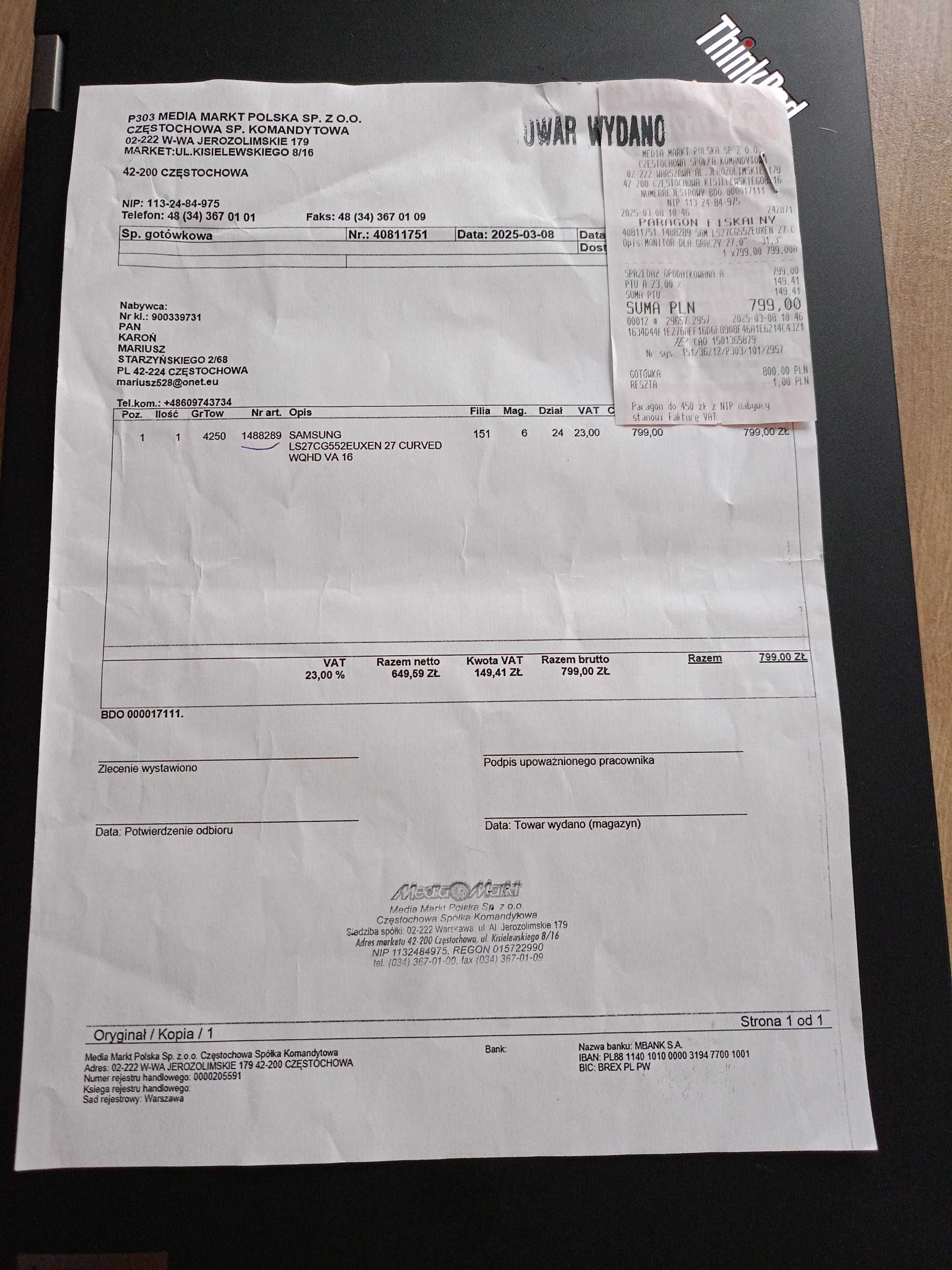 Monitor Samsung 27 cali zakrzywiony - GWARANCJA !!!
