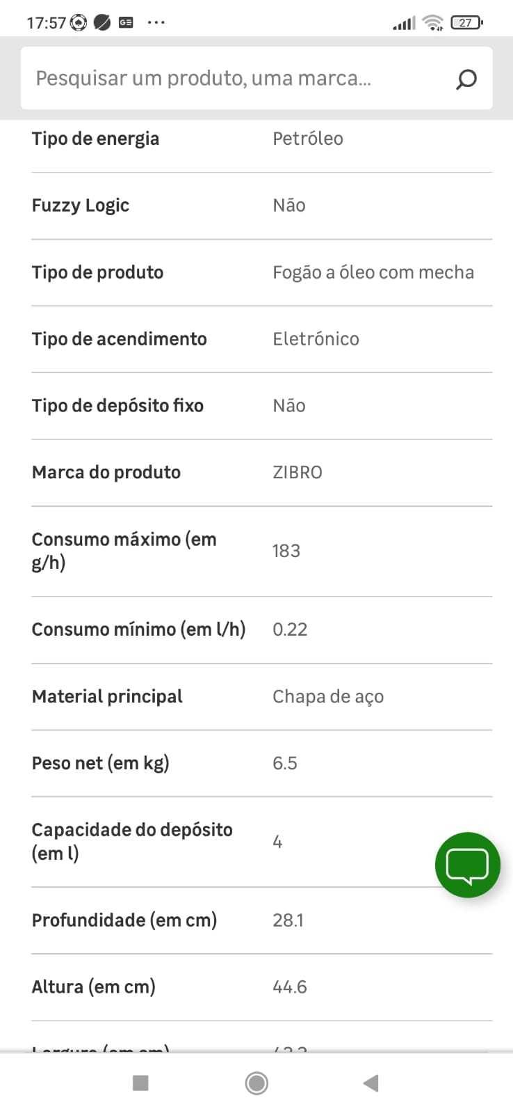 Aquecedor a parafina ZIBRO RS - 2200W