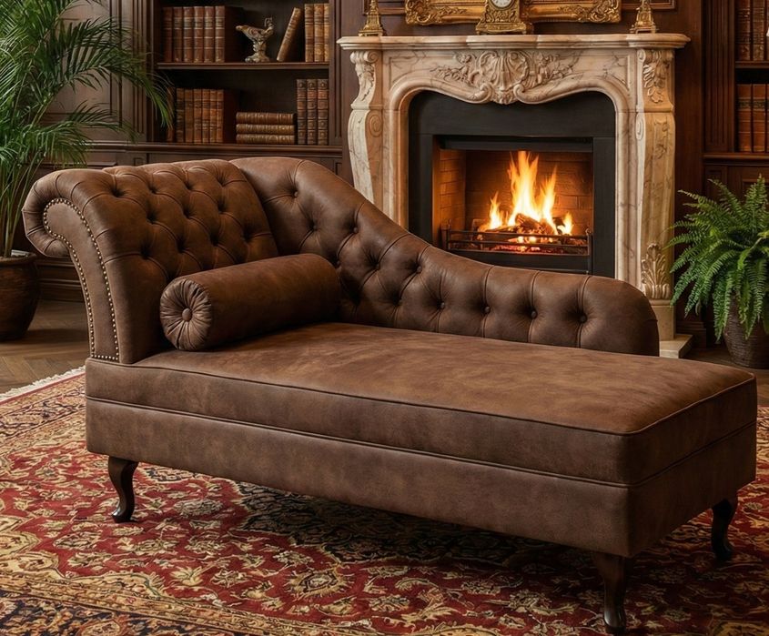 Stylowy Szezlong / Leżanka w Stylu Chesterfield – Ciemny Brąz (Gobi)