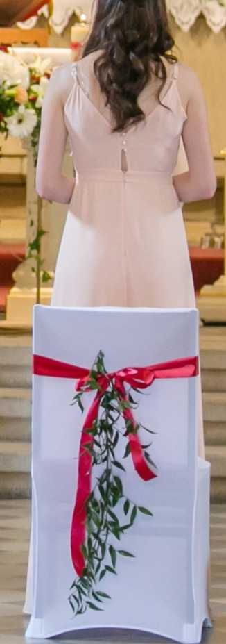 Elegancka sukienka długa rozm. 34 kolor łososiowy z rozcięciem