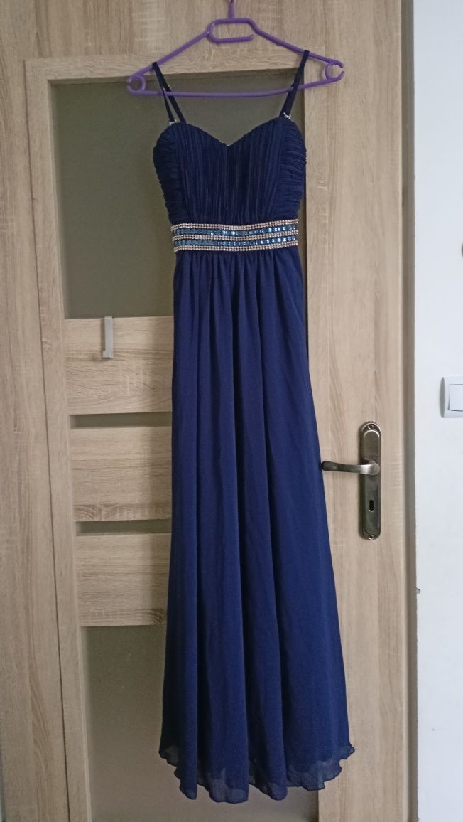 Sukienka granatowa maxi s 36 wesele