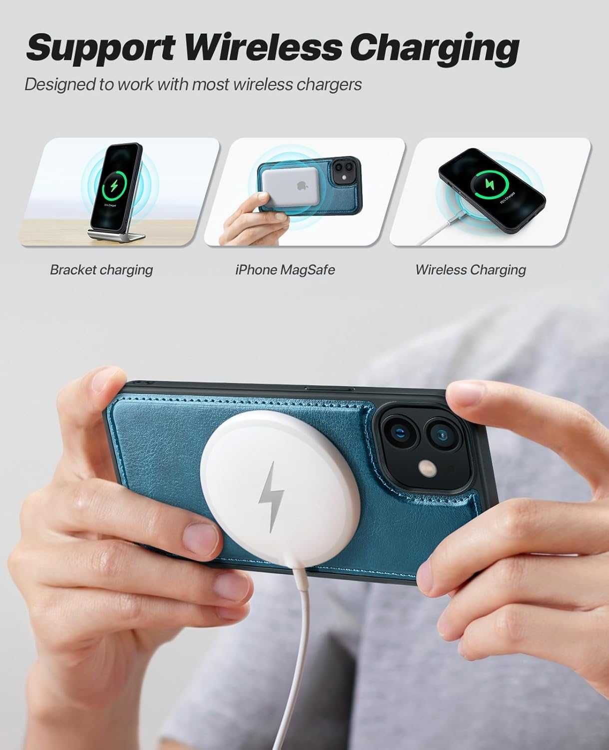 Ocase etui skórzane magsafe iPhone 12 / 12 Pro niebieskie pawio 2w1