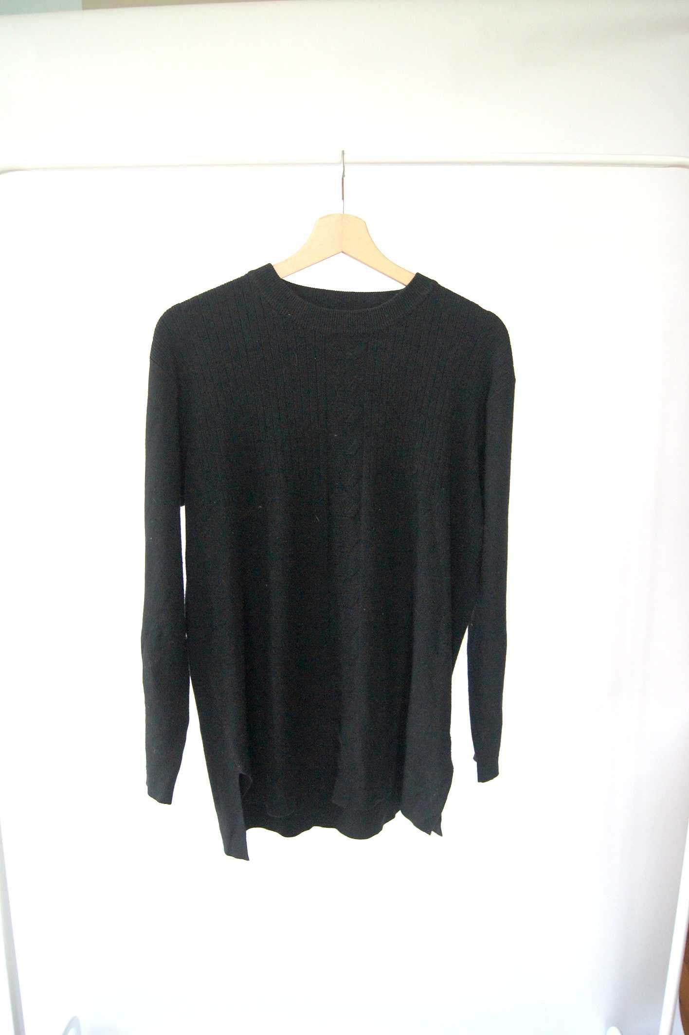 Czarny długi elegancki sweter 40 42 XL bluzka z długim rękawem