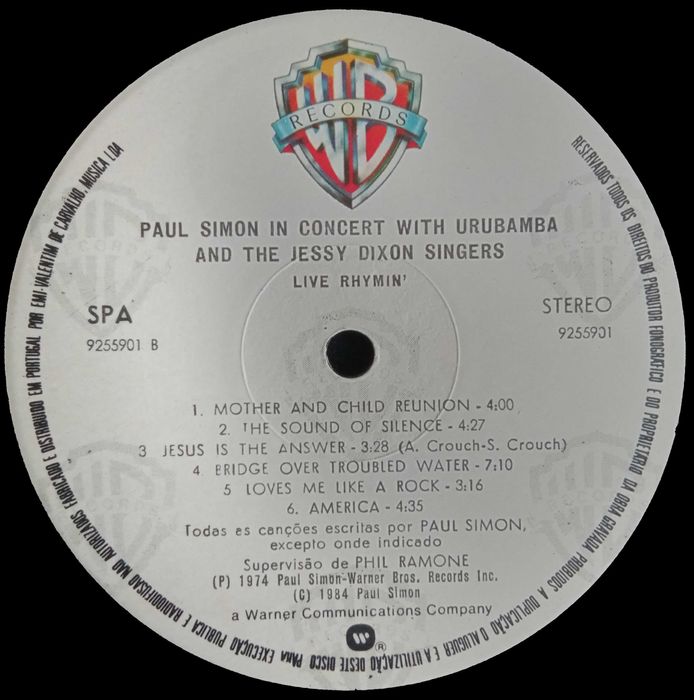 Paul Simon Live In Concert	- - - - -	Live Rhymin'	- - - - -	LP