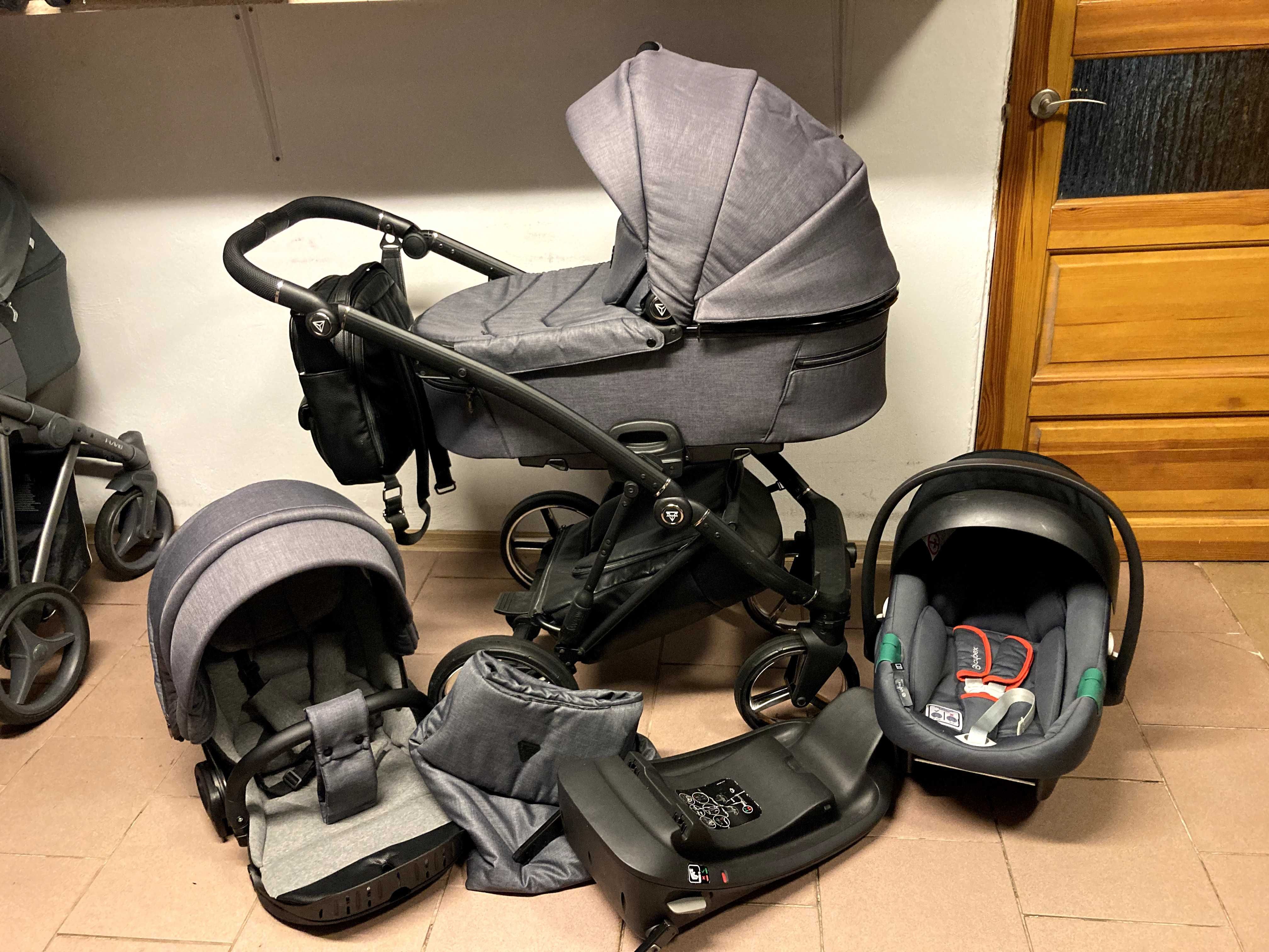 Wózek JUNAMA AIR 2w1 / 3w1 / 4w1 z bazą Isofix Ciemno Szary