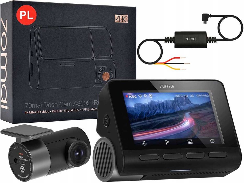 70mai Dash Cam A800S 4K + RC06 set + Adapter zasilania