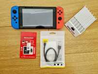 Konsola Nintendo Switch V1 32GB + microSD 256GB + kabel i podstawka