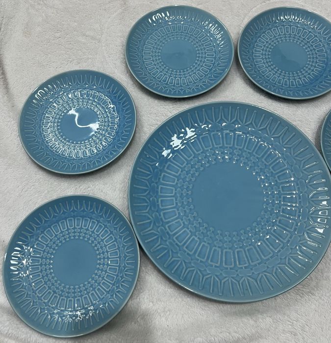 Talerze vintage Pruszków turkusowe zestaw 6 szt. lata 70/80