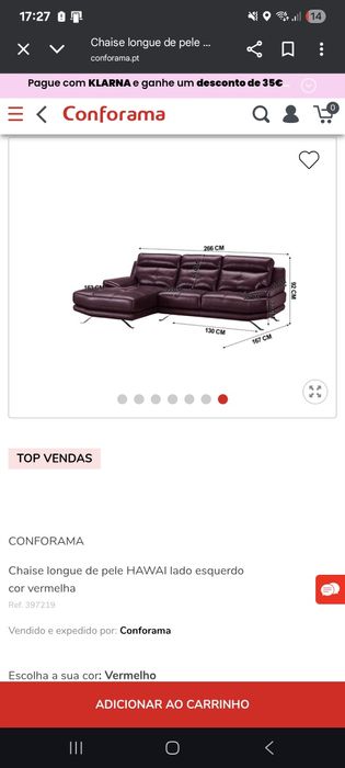 Sofá com chaise long pele