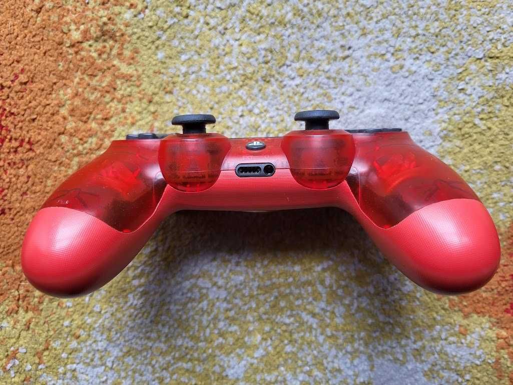 Oryginalny Pad PS4 Czerwony Przezroczysty Crystal Red - Stan BDB