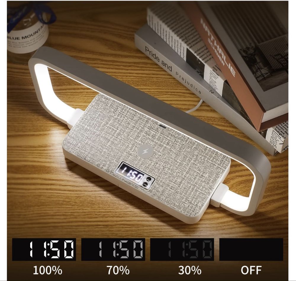 LED лампа з бездротовою зарядкою для телефонв