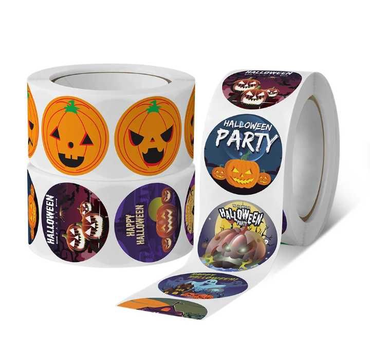 Наклейки декор до свята Хелоувін круглі 500шт самоклеючі в ассорт.