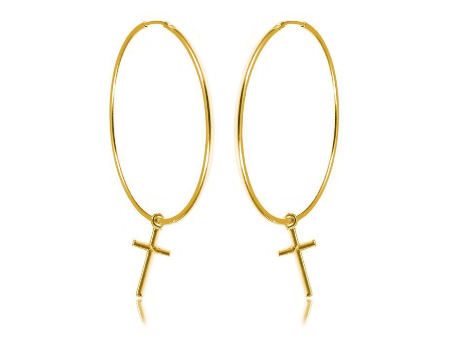 Pozłacane Srebrne Kolczyki Gładkie Koła Krzyż 4Cm Ptringkr15G_40