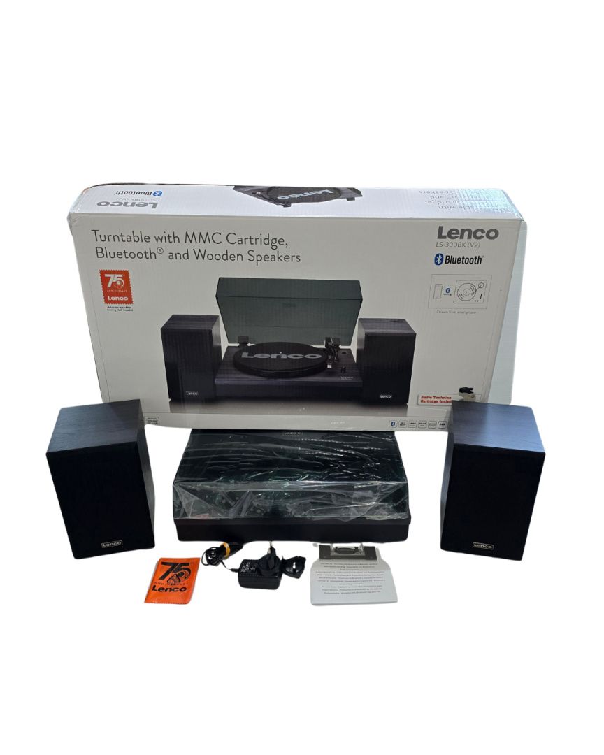 GRAMOFON Z dwoma drewnianymi głośnikami Lenco LS-300 BK Bluetooth