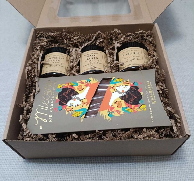 Zestaw Prezentowy 3x Świeca Sojowa 120ml + Czekolada z płatkami Kukur.