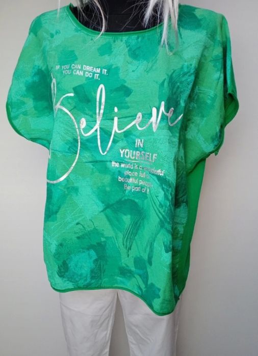 Bluzka tunika damska włoska bawełna wiskoza zieleń M/L/XL
