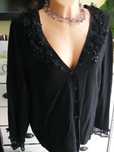 Gerry Weber czarny rozpinany sweter 20 46 48 tiul kwiaty 3D koraliki