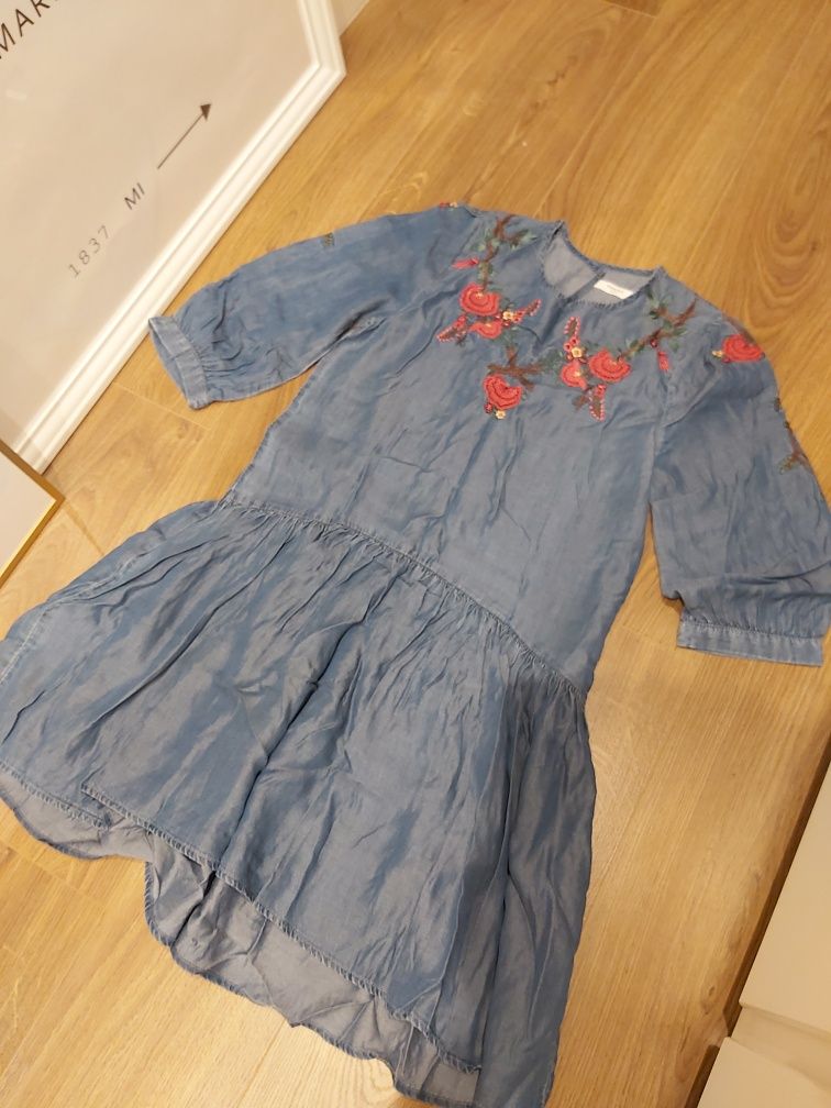 Mango sukienka jeansowa denim hafty tunika