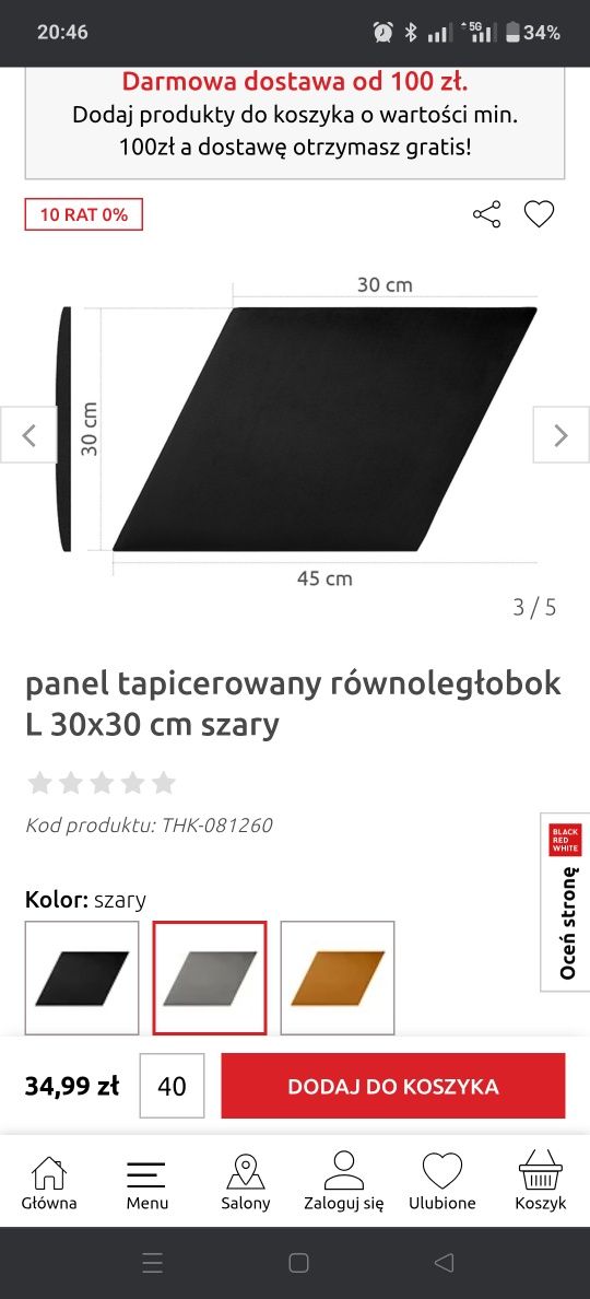 Panel tapicerowany szary