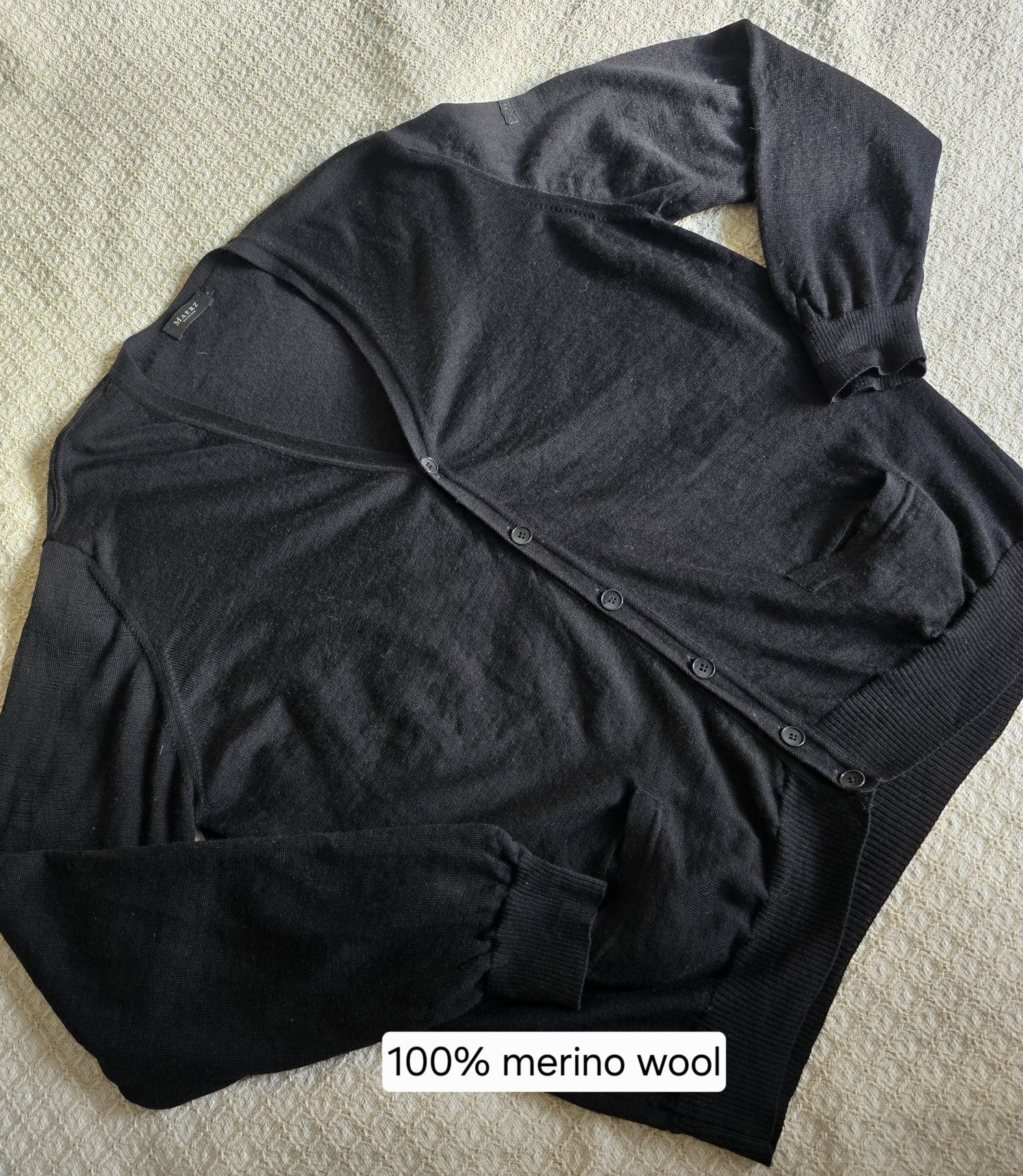 Kardigan męski merino wełniany klasyczny czarny sweter
