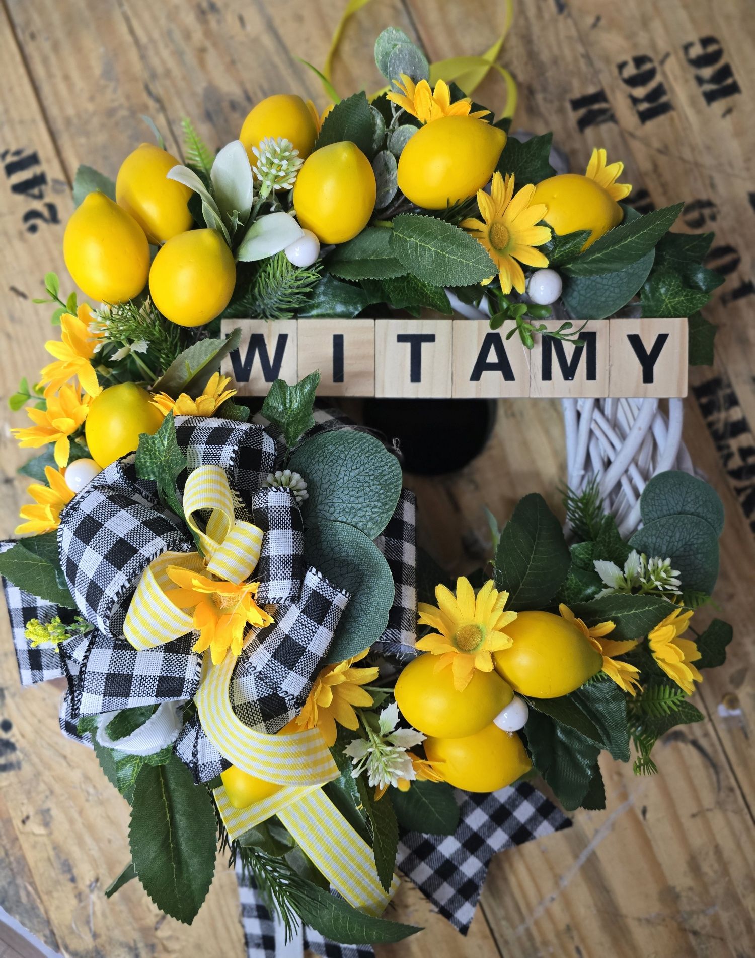 Wianek na drzwi cytryny napis lemon wieniec