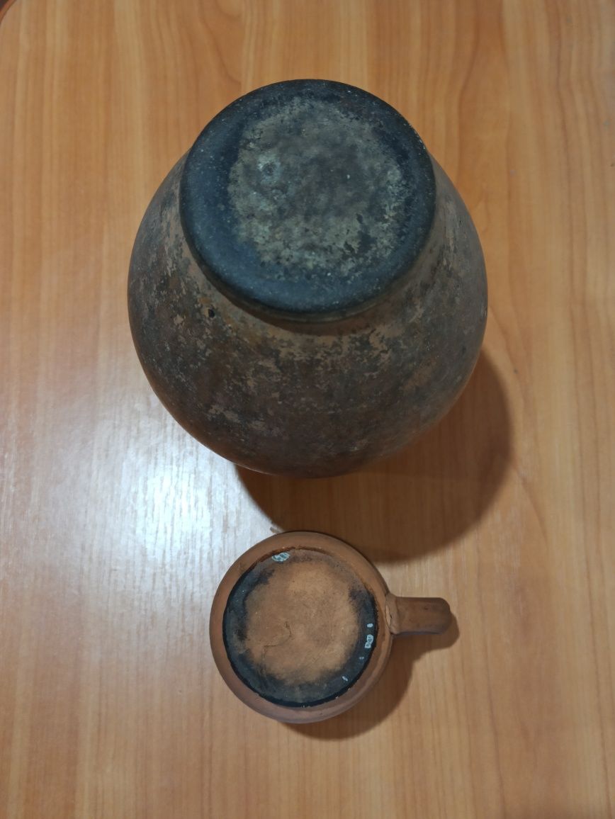 Старинный глиняный глечик (кувшин) и чашка, до 1917года