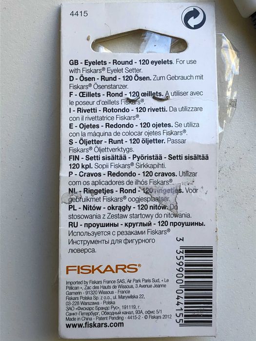 Kit Ferramenta FISKARS para aplicação ilhoses + ilhos 3,2 e 4,8mm