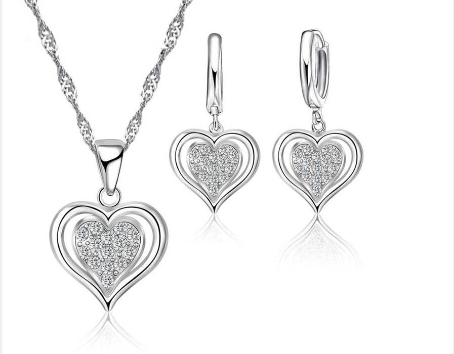 Komplet Biżuteria Naszyjnik Kolczyki Srebro 925 Serce w4