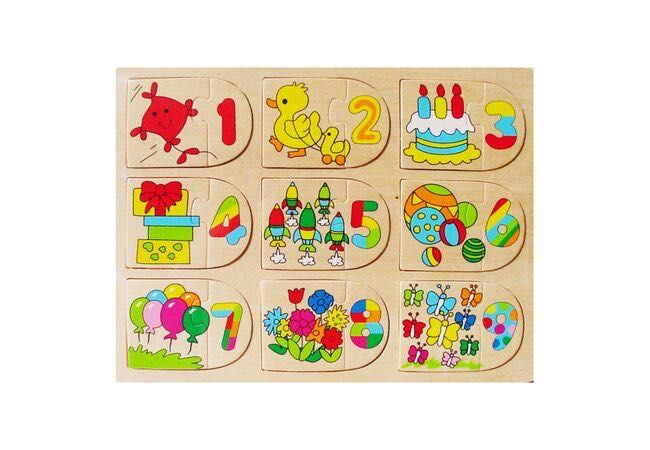 Деревʼяна рамка-пазл цифри Розвиваючі іграшки