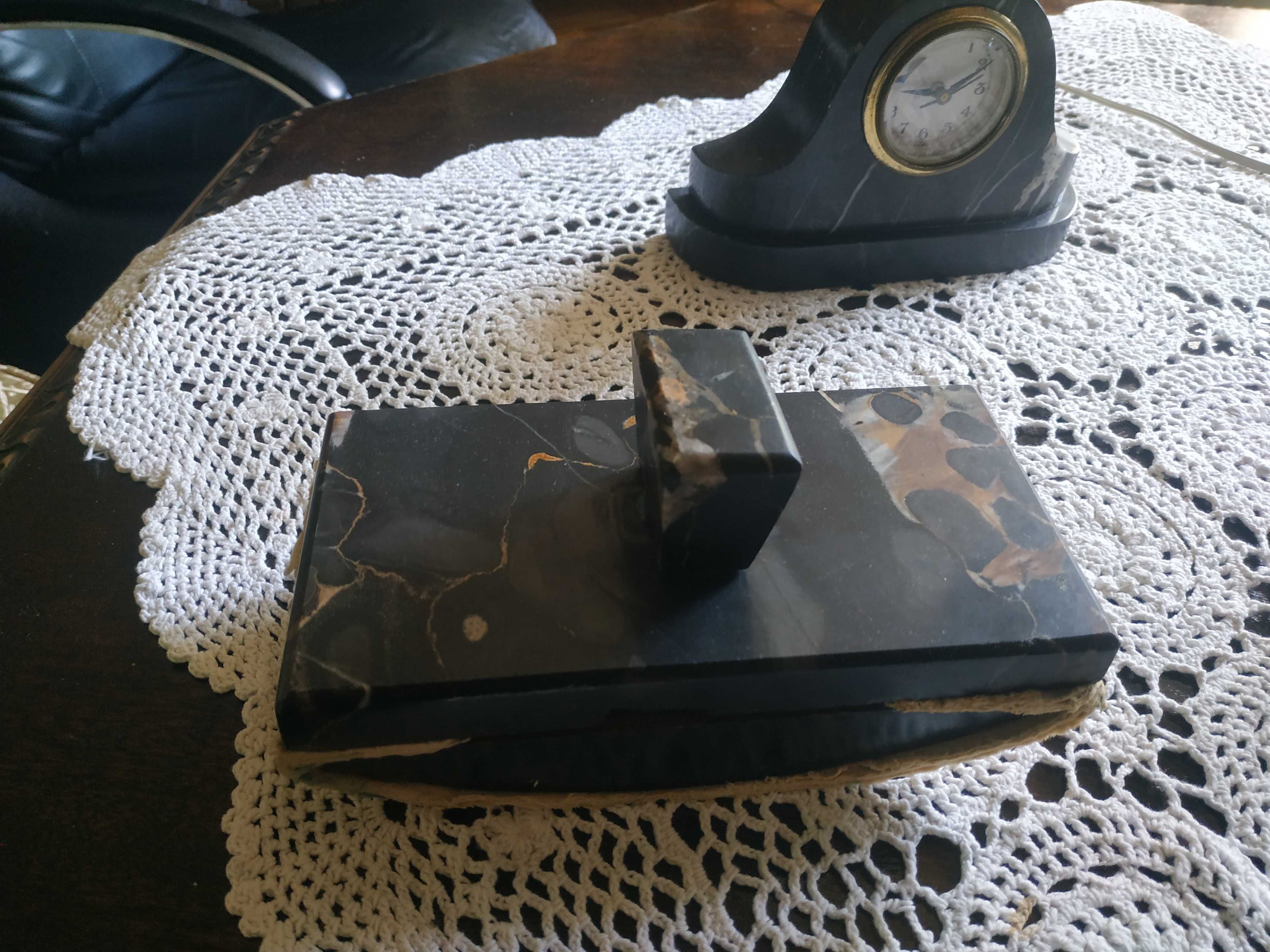 Stary komplet na biurko art deco lampa kałamarz zegar