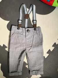 Eleganckie Spodnie z szelkami, kratka H&M /chrzest
