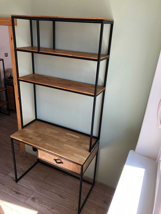 Toaletka Biurko LOFT z regałem dębowy blat
