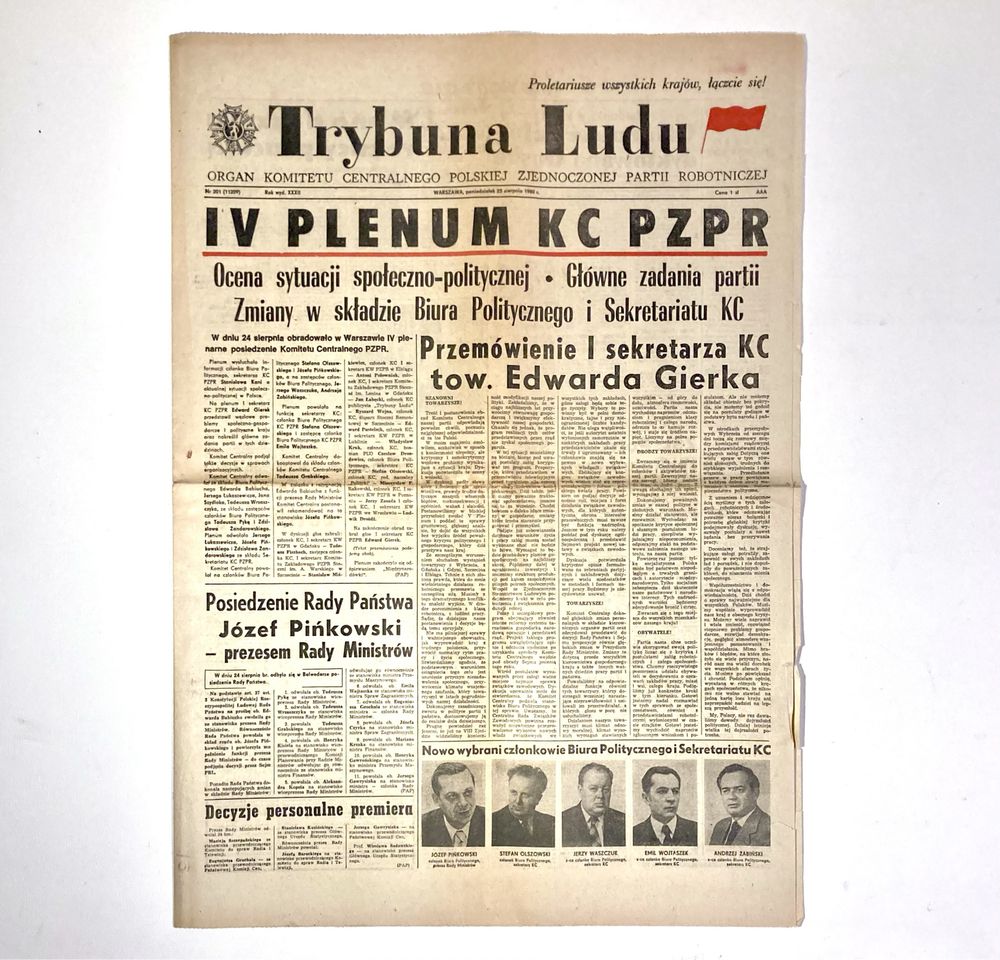 Stara gazeta PRL Trybuna Ludu 25 sierpnia 1980