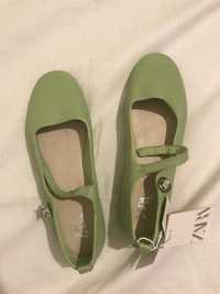 ZARA balerinki buty zielone skóra 35 NOWE piekne na wiosnę :)