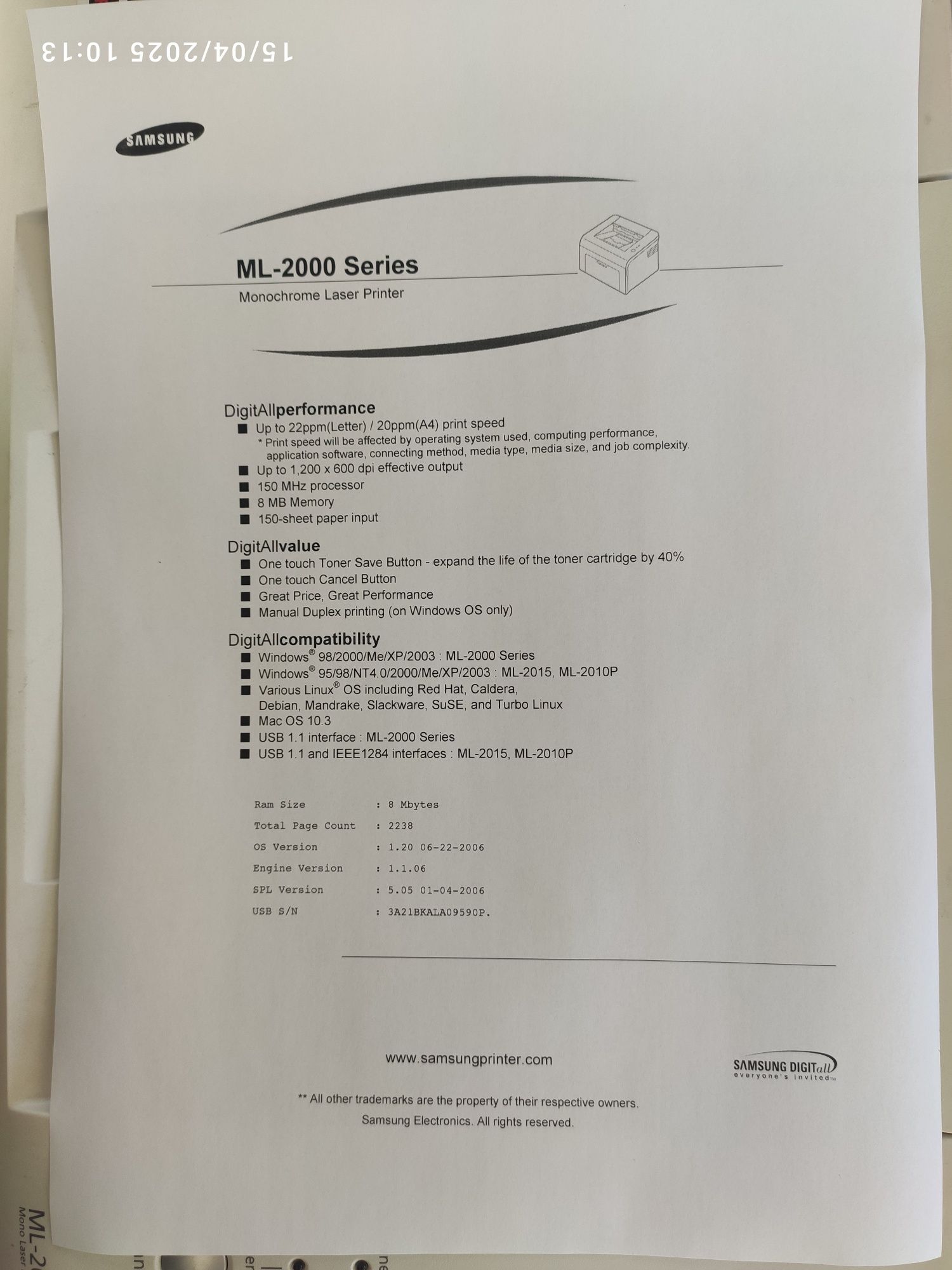 Impressora Samsung ML-2010