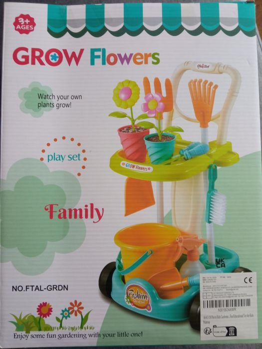 Zabawka Narzędzia ogrodnicze dla dzieci i wózek z grabiami, łopatkami