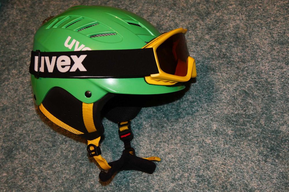 Ciepły kask narciarski snowboardowy regulowany + gogle Uvex 52 – 54 cm