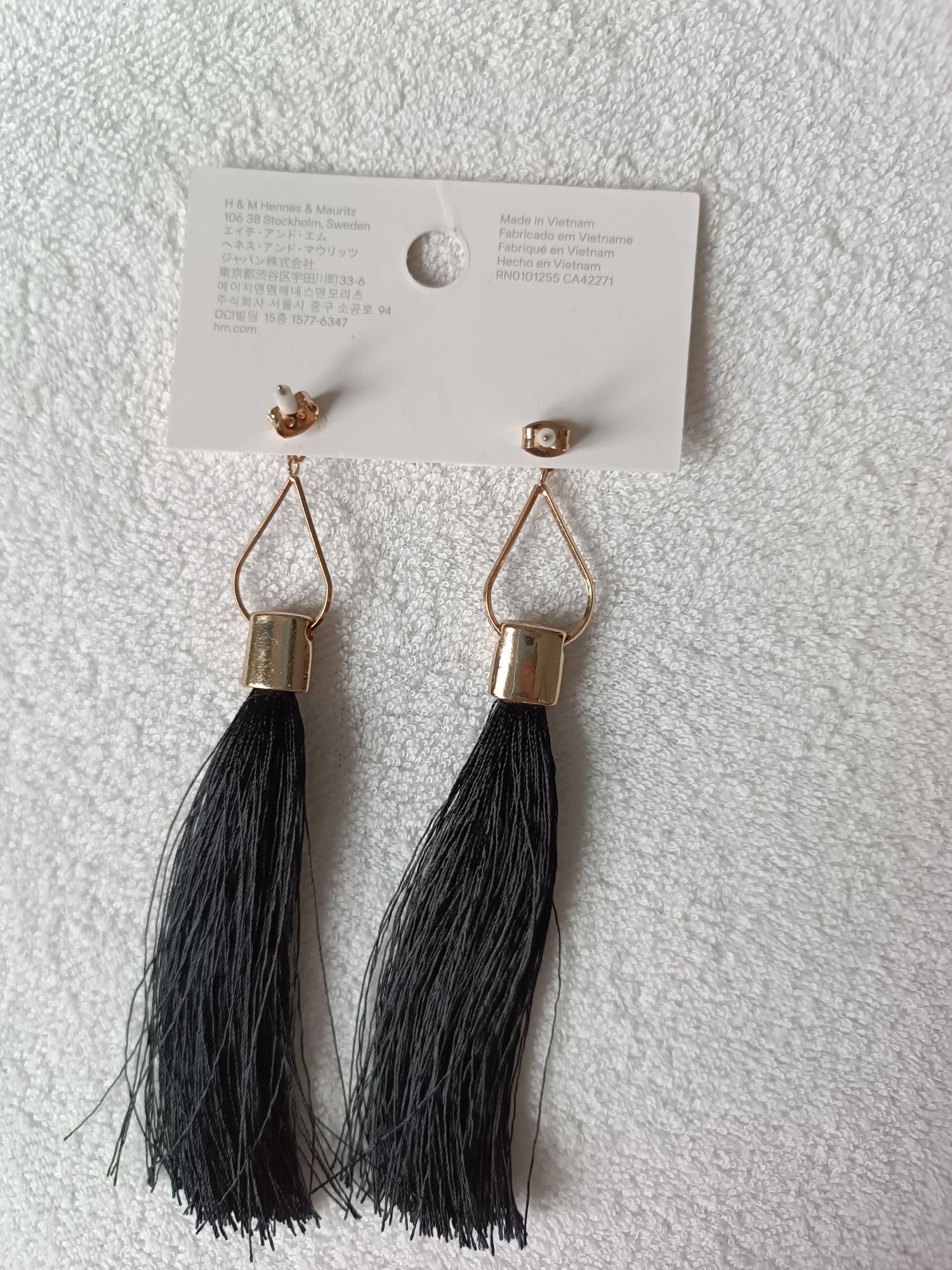 Długie czarne kolczyki H&M chwosty frędzle nowe