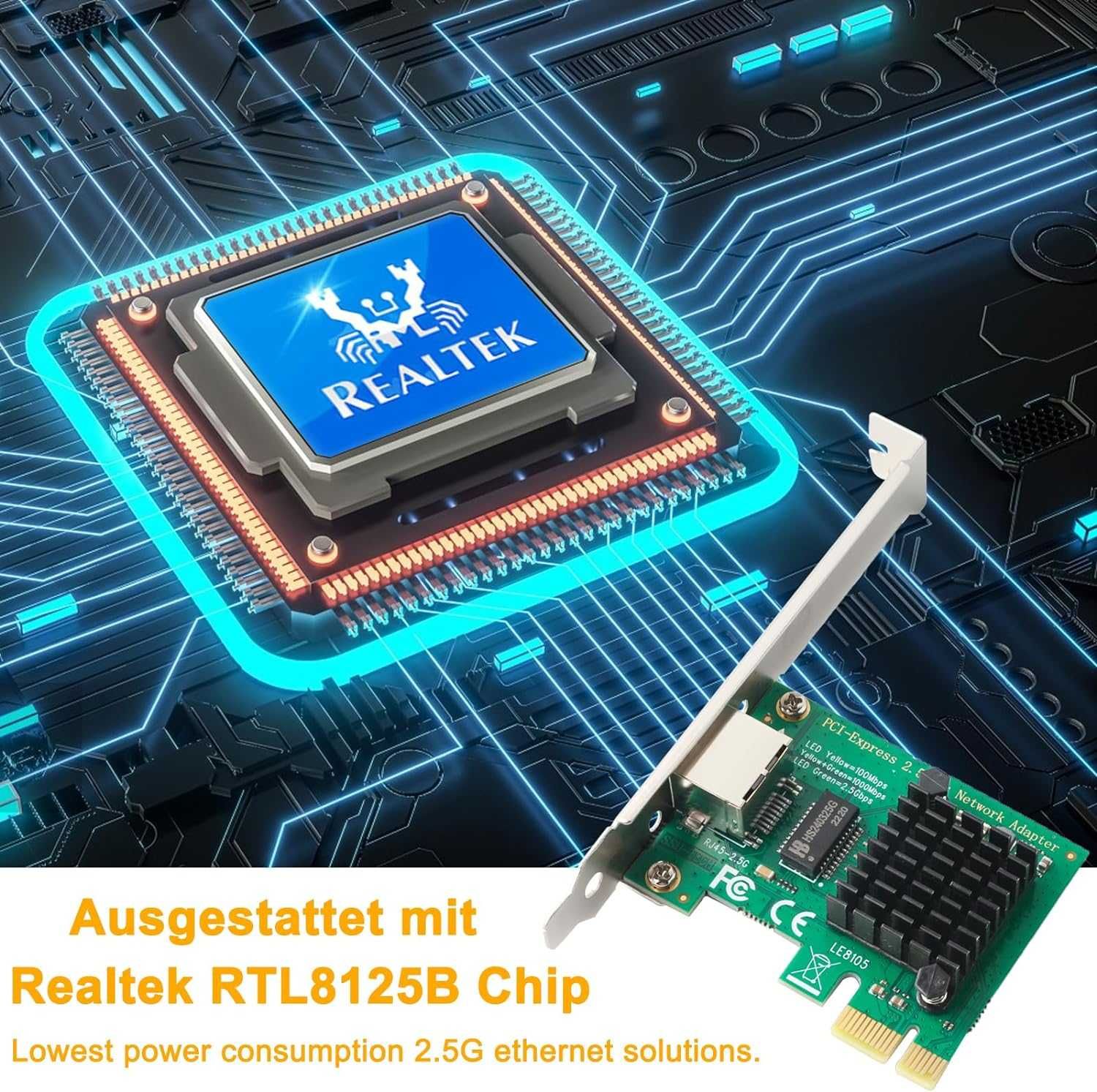 Ziyituod Karta sieciowa 2,5 Gb PCIe, RTL8125B 2500/1000/100 Mbps